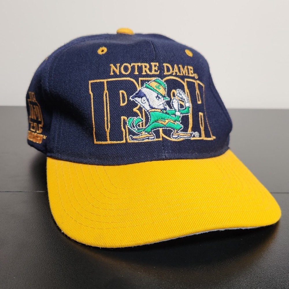 Vintage Notre Dame Hat Snapback Blue Logo #1 Apparel Wool Blend 90s